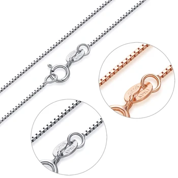 

Women 100% Authentic Solid 925 Sterling Silver Box Chain Necklace Rose Gold Color 1/0.8/0.65 mm Silver Necklace Accessories