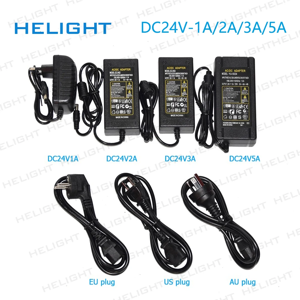 

AC100-240V to DC24V 1A/2A/3A/5A Power Adapter Switching Power Supply Converter Adaptor Charger US/EU/AU/UK plug 5.5 x 2.5mm