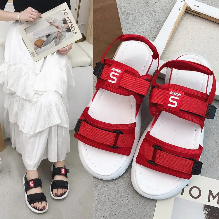 

TOSJC Lady summer casual shoes zapatos de mujer women sandals flat buckle strap studded shoes women