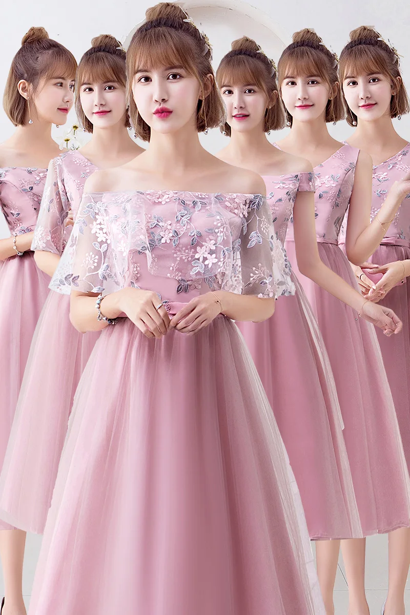 A Line Burgundy Bridesmaid Dresses Wedding Guest Elegant Boat Neck