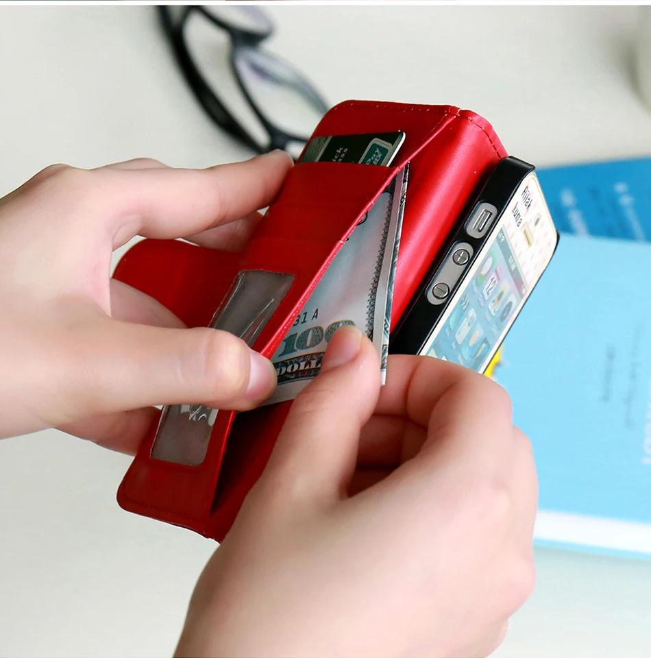 KISSCASE Wallet Pouch Style Flip Leather Case For iPhone 6 6S Plus 5 5S SE 5C 4 4S Photo Frame + Card Slots Stand Magnetic Cover (9)