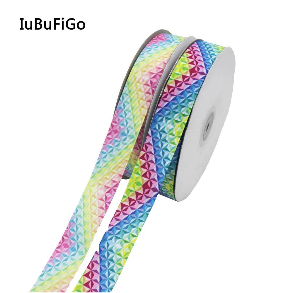 

[IuBuFiGo] Geometric Ribbon Printed Grosgrain Ribbon Gradient For DIY Craft Bow Packing Gift Decoration 1"(25mm) 50 Yards