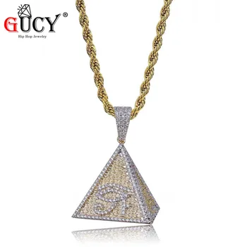 

GUCY Hip Hop Eye of Horus Egypt Pyramid Pendant Necklace Gold Color Iced Out Bling Micro Pave Cubic Zircon Charm For Men Gift