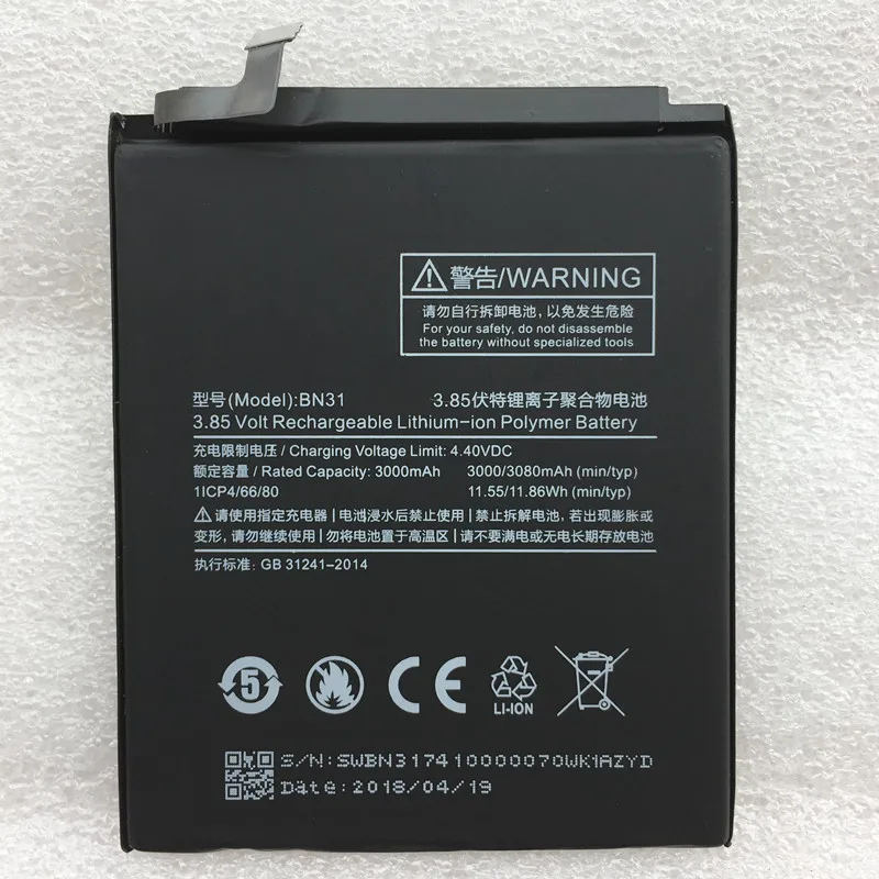 

New Original Real 3000/3080mAh BN31 Battery For Xiaomi Redmi S2 Y2 Batteries