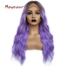 Ombre Фиолетовый свободные волны синтетический Синтетические волосы на кружеве парик Средний часть парики из натуральных волос для Для женщин 24 дюймов
