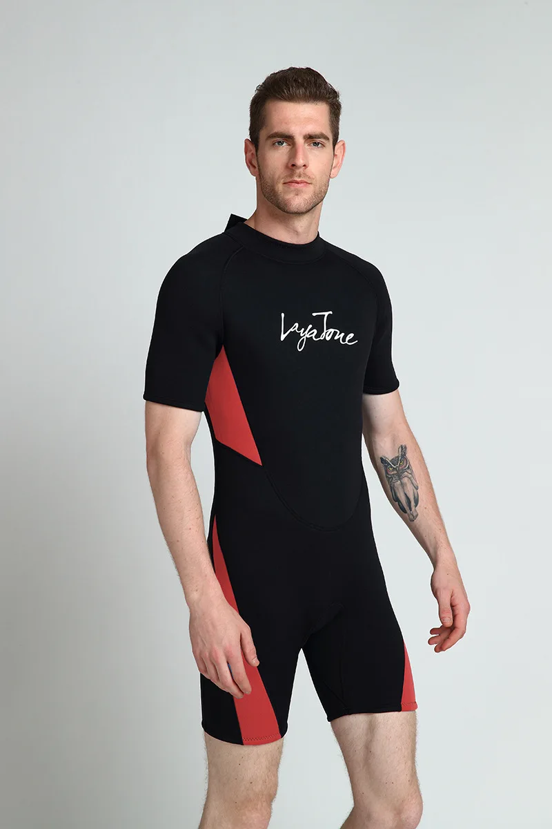 Для мужчин Гидрокостюма 3 мм короткий рукав неопреновые гидрокостюмы «Мокрого» Для мужчин летний плавательный Дайвинг костюм для триатлона Одна деталь спортивной костюм мужской - Цвет: Красный