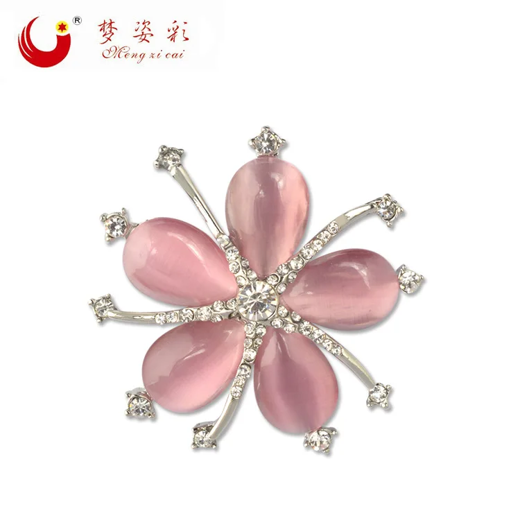 

MZC Lovely Pink Opal Cherry Blossoms Brooches Pins Crystal Flower Brosh Broches Mujer Badge Lapel Pin for Women Wedding Dress