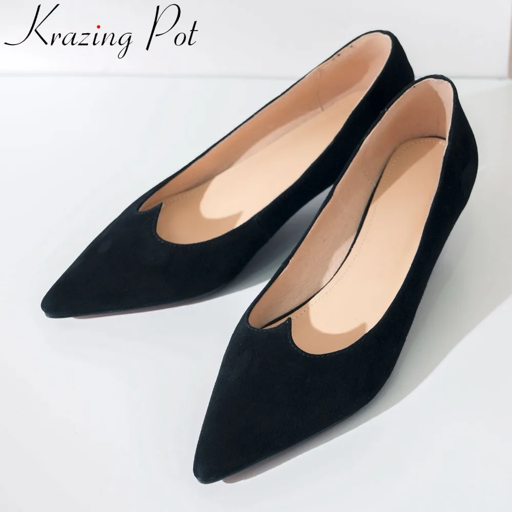 

Krazing Pot elegant lady kitten low heels art design Hollywood movie stars square toe genuine leather dress wedding pumps L65
