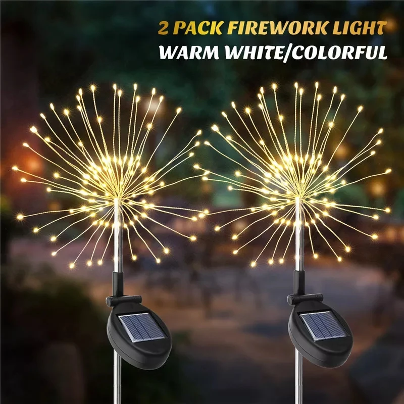 

2PCS Solar Powered 105LED Starburst Fireworks Fairy String Landscape Light Christmas Outdoor Decor lawn lamp