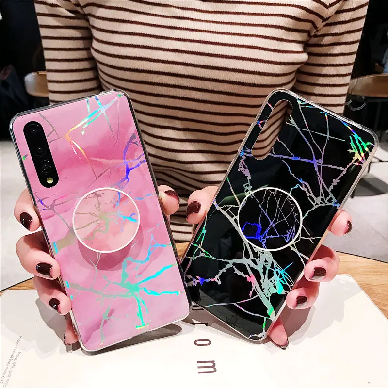 Мягкий чехол из ТПУ с мраморным рисунком для Huawei P20 Lite Nova 3 откидной подставкой и