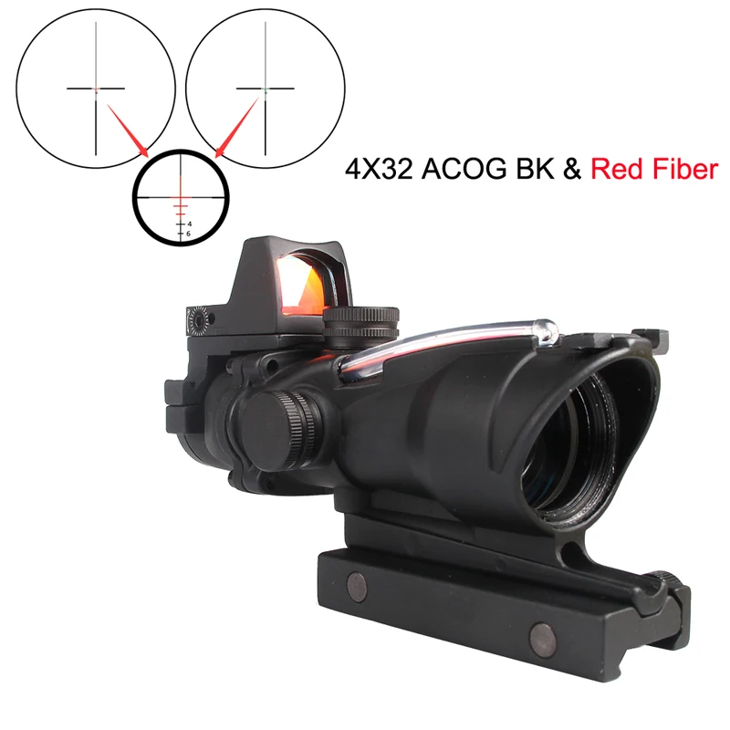 Тактический прицел 4X32 прицел с реальным красным зеленым волокном мини Красный точка зрения для страйкбола охота стрельба ружье 6-0058 - Цвет: Black with red fiber