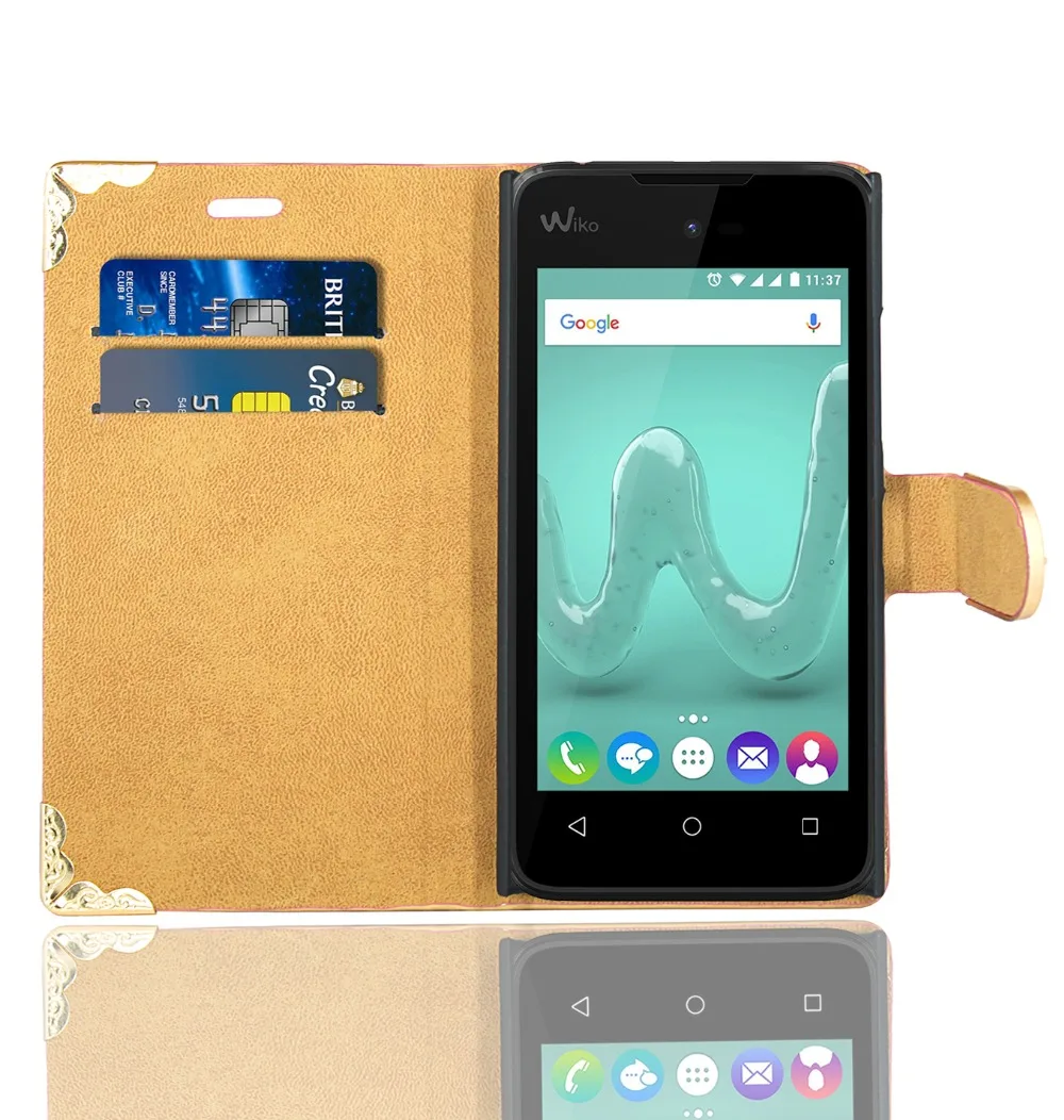 Блестящий чехол для Wiko Sunny / Sunset 2 кожаный кошелек с бриллиантами подставка
