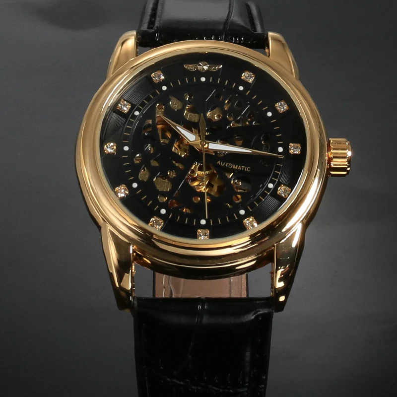 الفائز أعلى العلامة التجارية الفاخرة الملكي الماس تصميم الذهب الأسود ووتش Montre أوم رجل الساعات Relogio الذكور الهيكل العظمي الميكانيكية ووتش