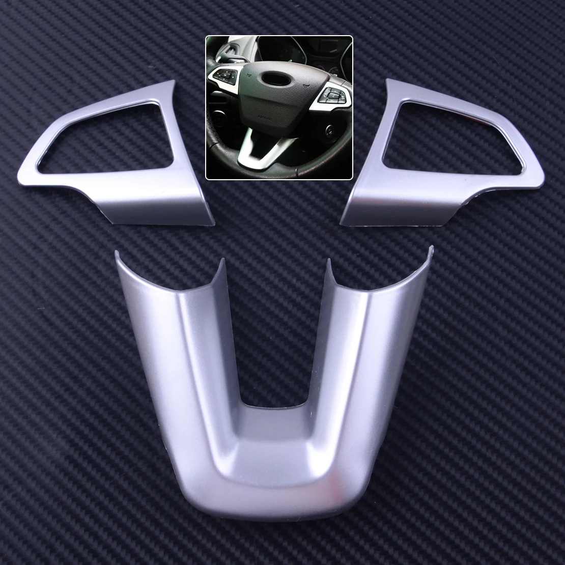 

DWCX 3pcs ABS Car Interior Steering Wheel Cover Trim Frame Sticker Decoration Fit For Ford Focus 2015 2016 2017