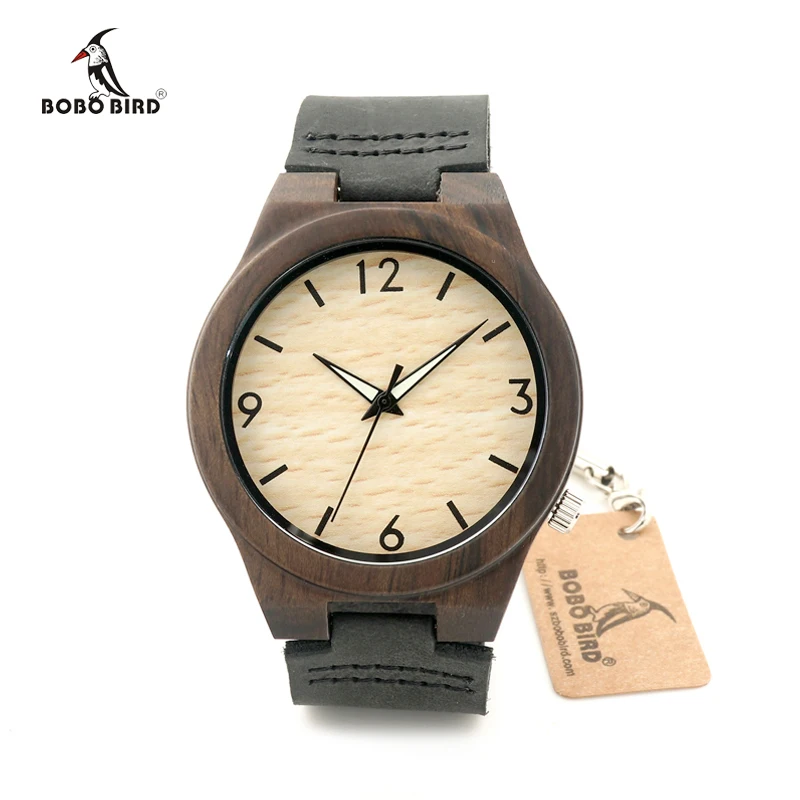 2017 Luxury Brand BOBO BIRD Men Watches Wood Wristwatch Watches Genuine Leather Band Qurtz Wood Watch Relogio Masculino C-B11