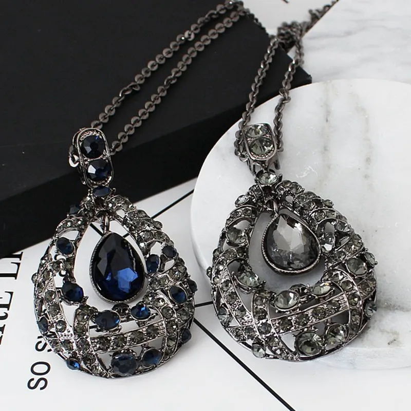 

Large water drops crystal temperament Korean wild accessories decorative sweater chain pendant necklace long