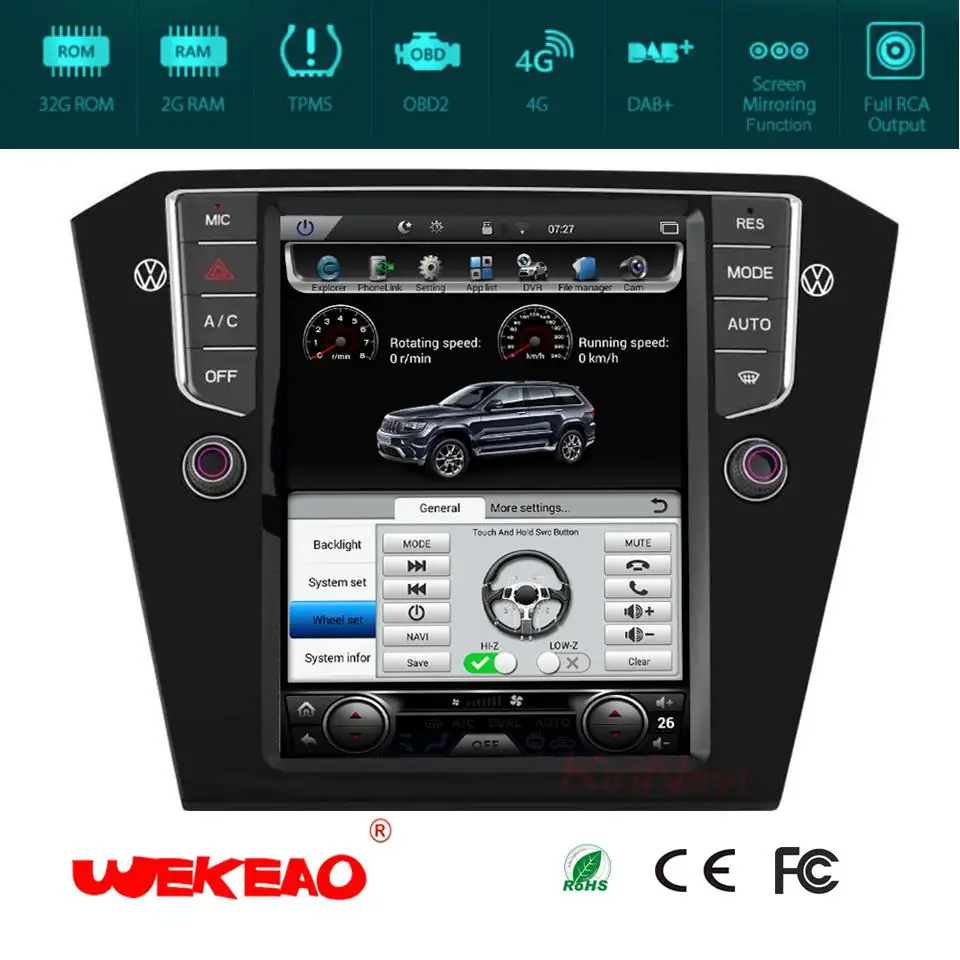 Wekeao 10 4 &quotвертикальный Экран Тесла Стиль Автомагнитола плеер для VW Passat радио gps