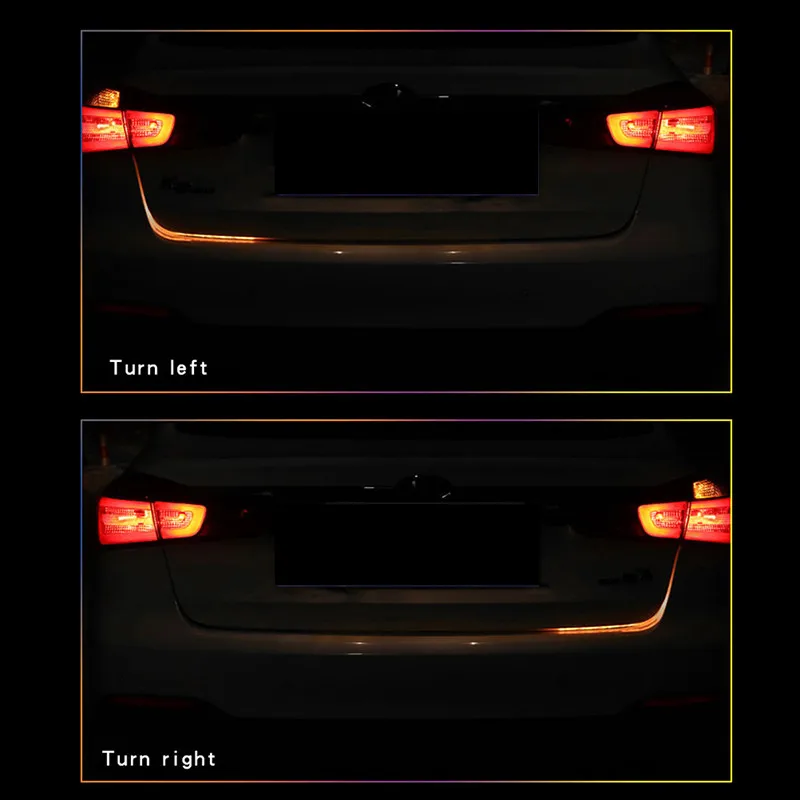 1set 120cm RGB LED Strip Lighting Rear Trunk Tail Light RGB Dynamic Streamer Brake Turn Signal Leds Warning Lights Car Styling 17