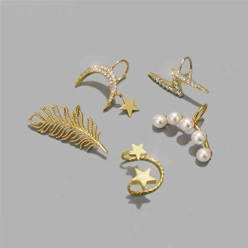 

Fashion Pearl Leaf Moon Star Lighting Clip On Earrings For Women 2019 New Delicate Simple Jewelry Wholesale