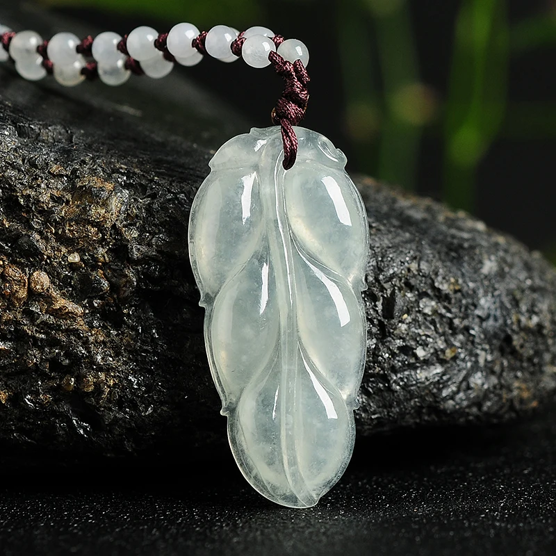

Burmese jade ice species light green emerald leaf pendant Genuine natural gold branch jade leaf pendant female certificate