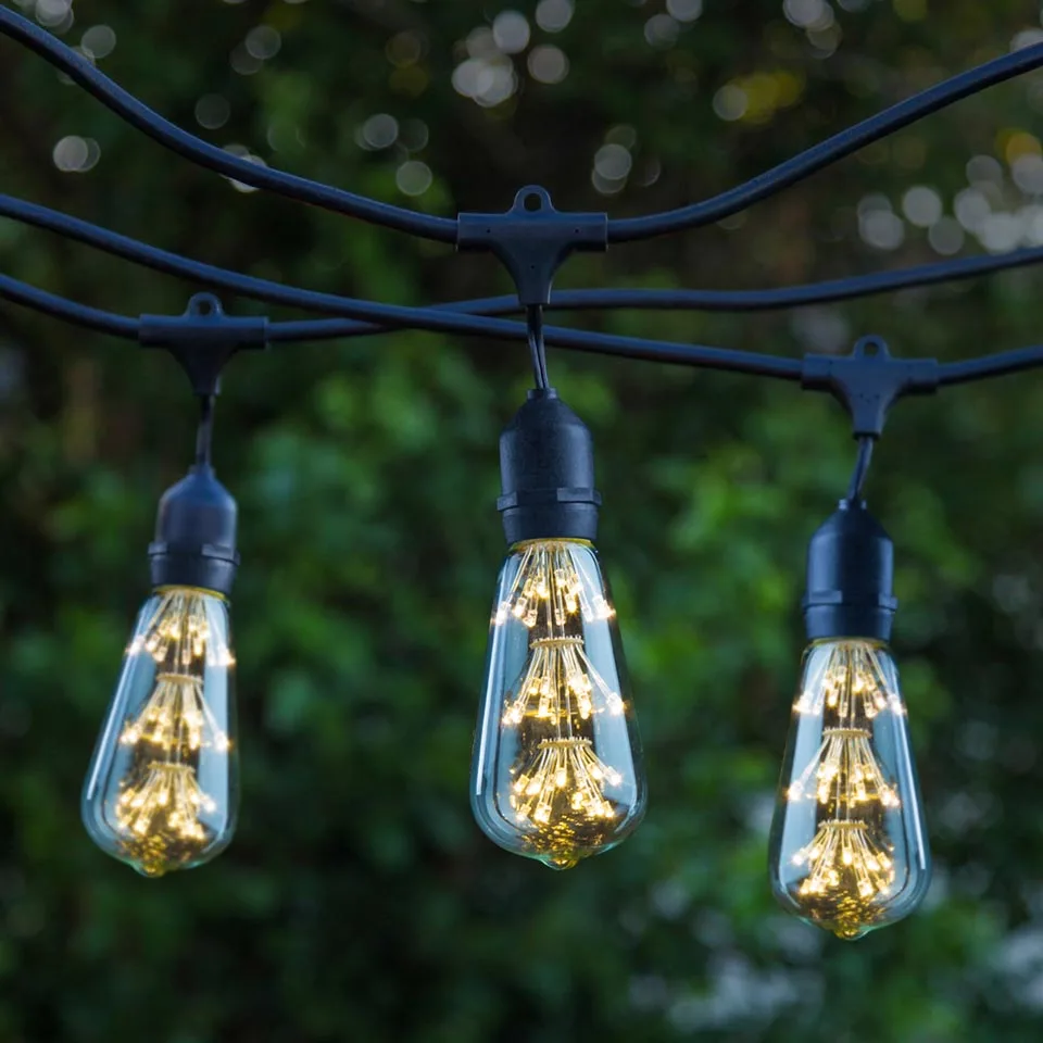 Commercial Grade Outdoor String Lights With 15 Hanging Sockets 48 Ft