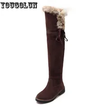 YOUGOLUN Winter Women Over The Knee Snow Boots Ladies Thigh High Boot Elegant Knot Woman Black Yellow Brown Snow Boots Low Heel