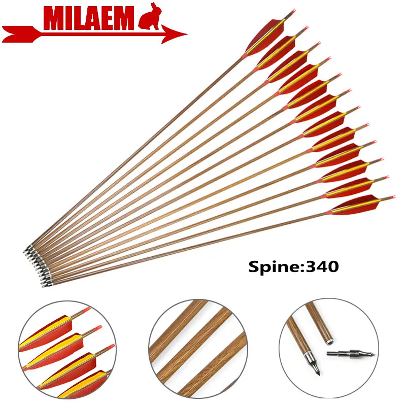 

6/12pcs 31inch Archery Pure Carbon Arrow Carbon Fiber Arrow Spine 340 Turkey Feather 5" Recurve/Compound Bow Hunting Accessories