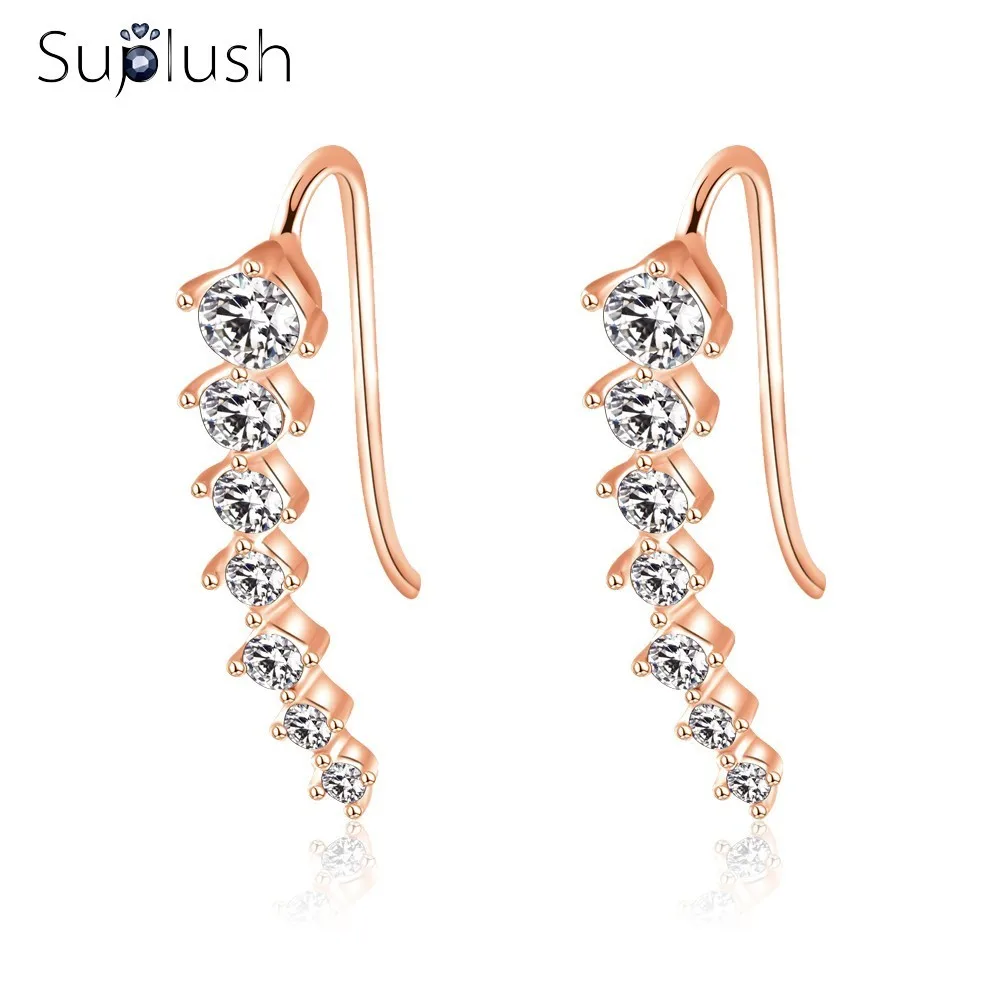 

Suplush Trendy AAA CZ Crystal White & Rose Gold Color Stud Earrings Charm Jewelry For Women Boucle D'oreille Wedding CER0535