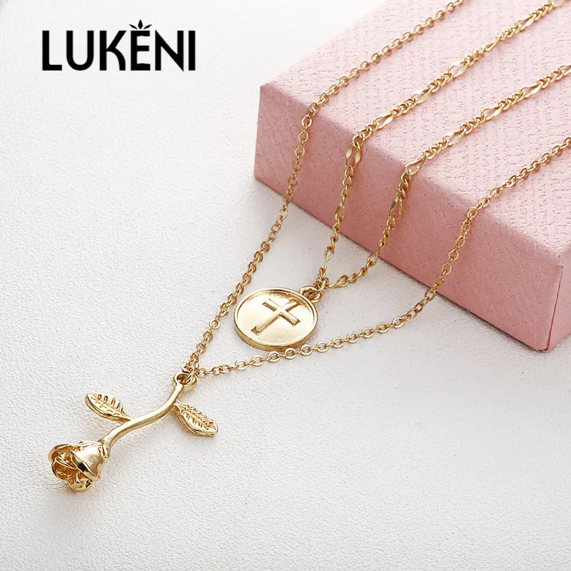 Женские богемные цепочки с золотым цветком LUKENI многослойное ожерелье медальоном