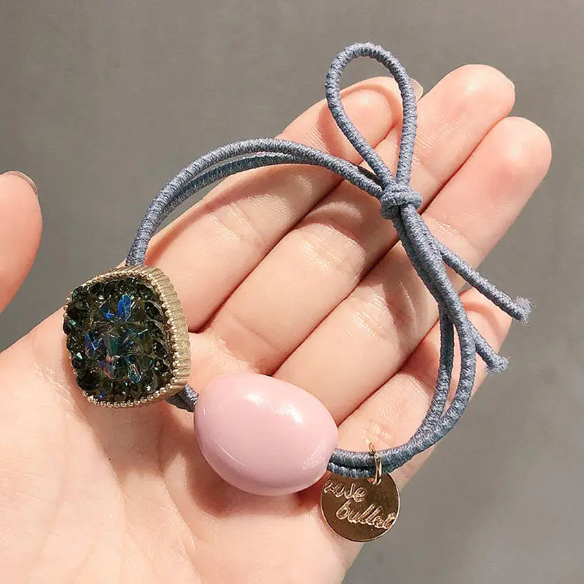 Levao Необычные карамельный цвет камень эластичная веревка для волос для модных девушек квадратная инкрустированная дрель двойное кольцо