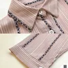 Women Plus Size Pullover Loose Blouse Striped Lapel Collar Seven Point Sleeve Solid Single Buckle Autumn Loose Casual Shirt 6