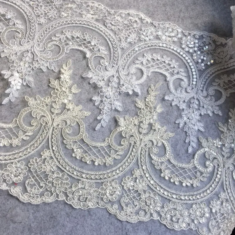 

3Yards/Lot Red Ivory White Paillette Lace Decoration Sequin Lace Trim Wedding Dress Fabric Width 23cm RS1276