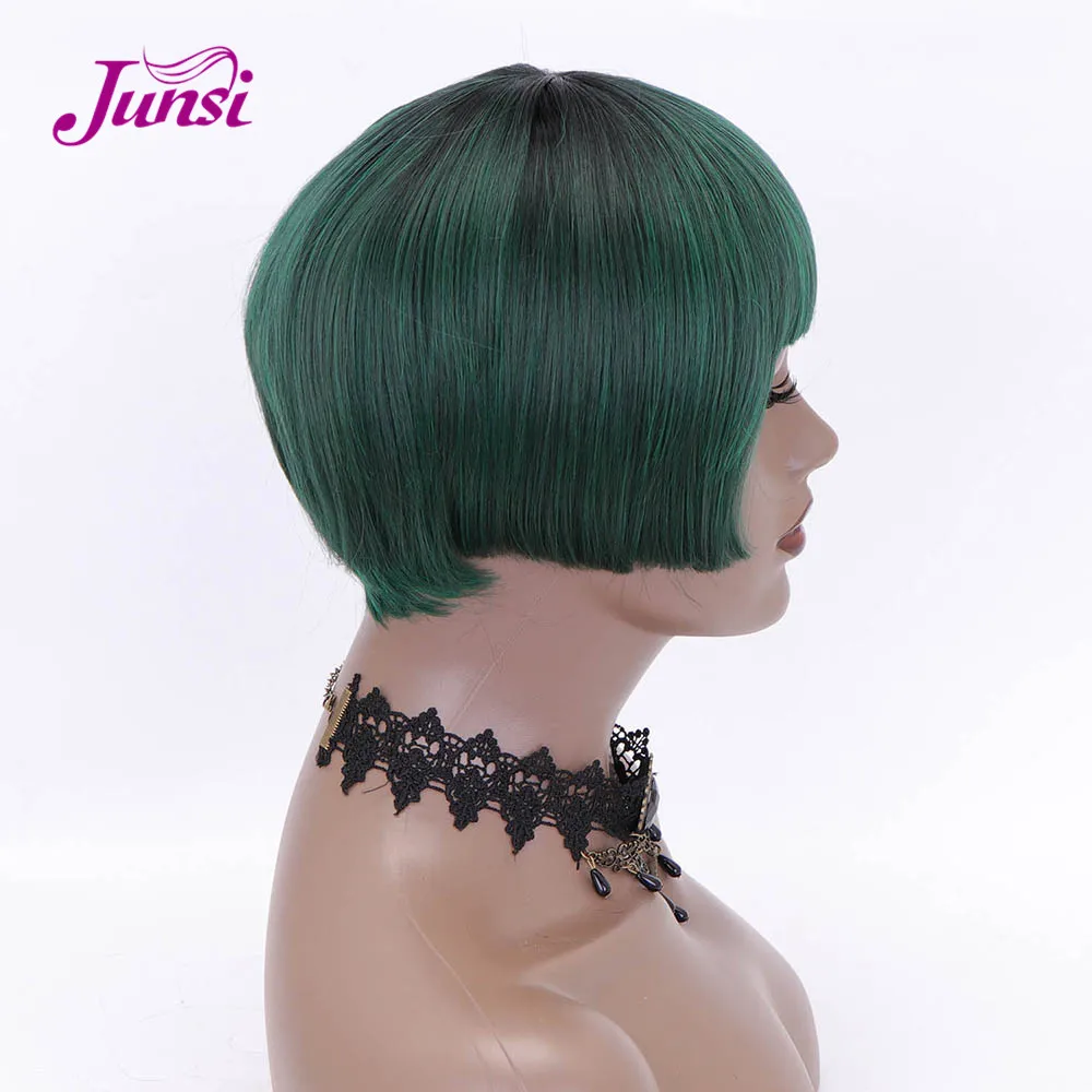 JUNSI короткий боб прямой парик синтетические волосы, короткая стрижка, мульти цветные парики для Для женщин Frontel волос