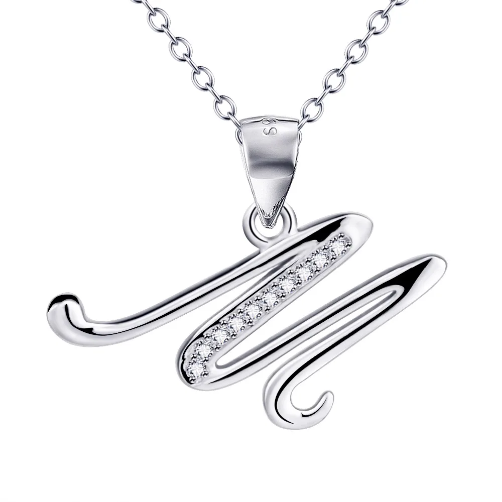 YFN 925 пробы Серебряное ожерелье 26 Заглавные буквы хрустальные подвески ожерелье s 925 ювелирное ожерелье для женщин подарок серебряная цепочка