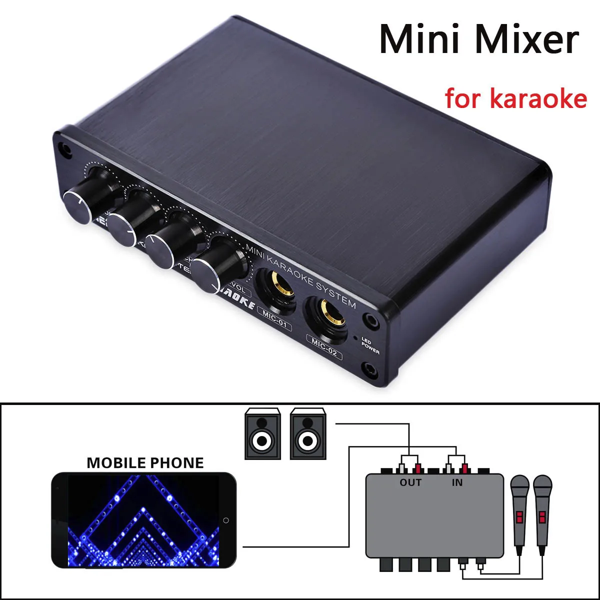 

For Karaoke Player Stereo Direct Phone Computer Dual MIC Input With Reverb Mixer