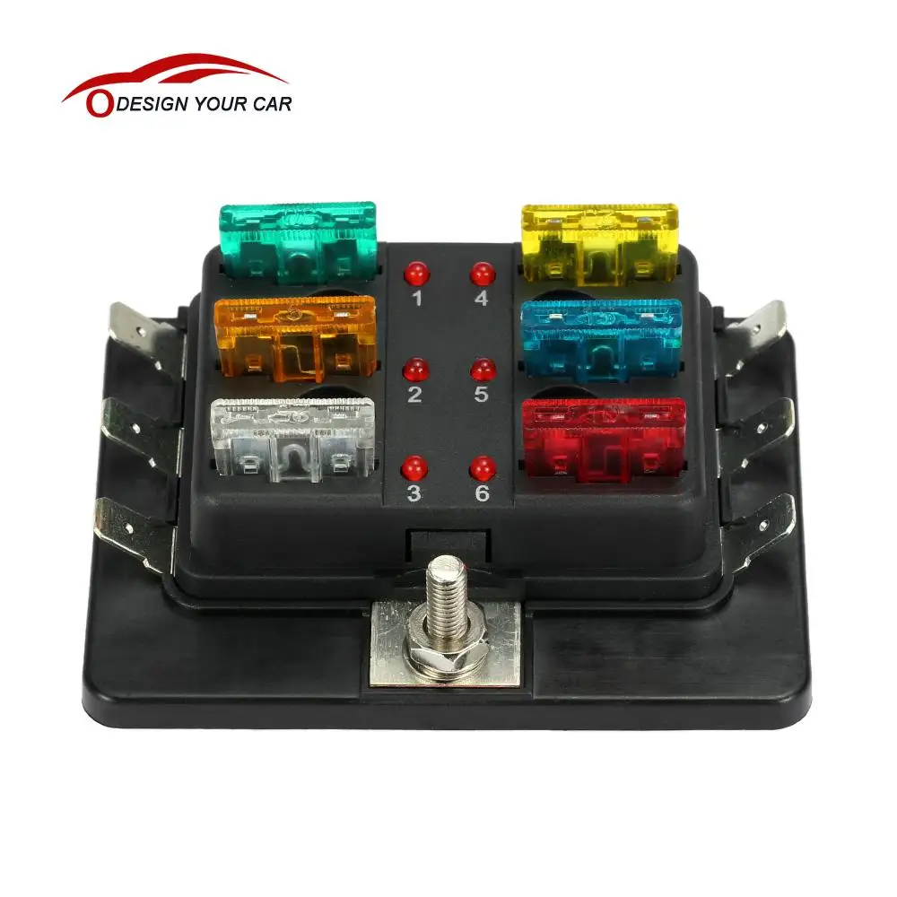 KKmoon 6 Way 12V 24V Blade Fuse Box Holder with LED Warning Light Kit