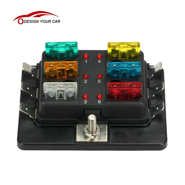 kkmoon 6 way 12v 24v blade fuse box holder with led warning light Universal Automotive Fuse Box kkmoon 6 way 12v 24v blade fuse box holder with led warning light kit for car boat marine trike