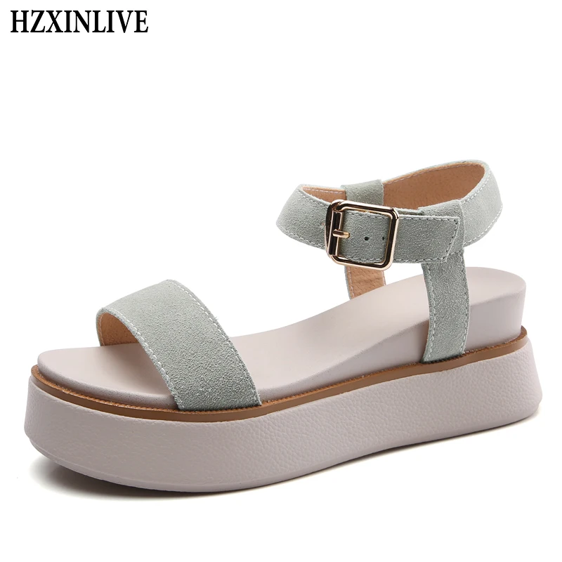

HZXINLIVE 2018 Fashion Summer Sandals Women Cow Suede Casual High Wedges Heel Sandals Ladies Open Toe Platform Sandalias Mujer
