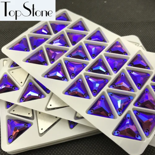 Все размеры цвета AB треугольной формы пришить стеклянные кристаллы, Стразы Flatback с отверстиями 12 мм, 16 мм шитье бисера Ювелирных изделий - Цвет: Purple Velvet ab