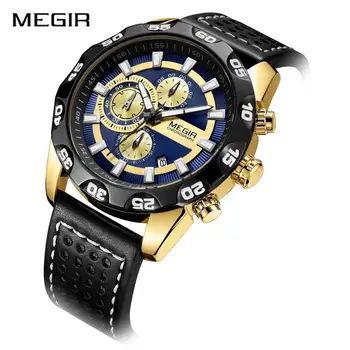 

Relogio Masculino MEGIR Watch Men Chronograph Sport Watches Top Brand Luxury Waterproof Men's Watch Fashion Leather Band Clock