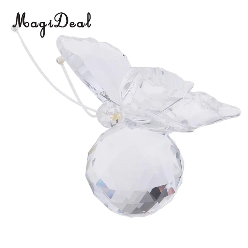 Crystal Flying Butterfly with Ball Base Paperweight Figurine Cut Glass Ornament Animal Statue Collectible Decoration