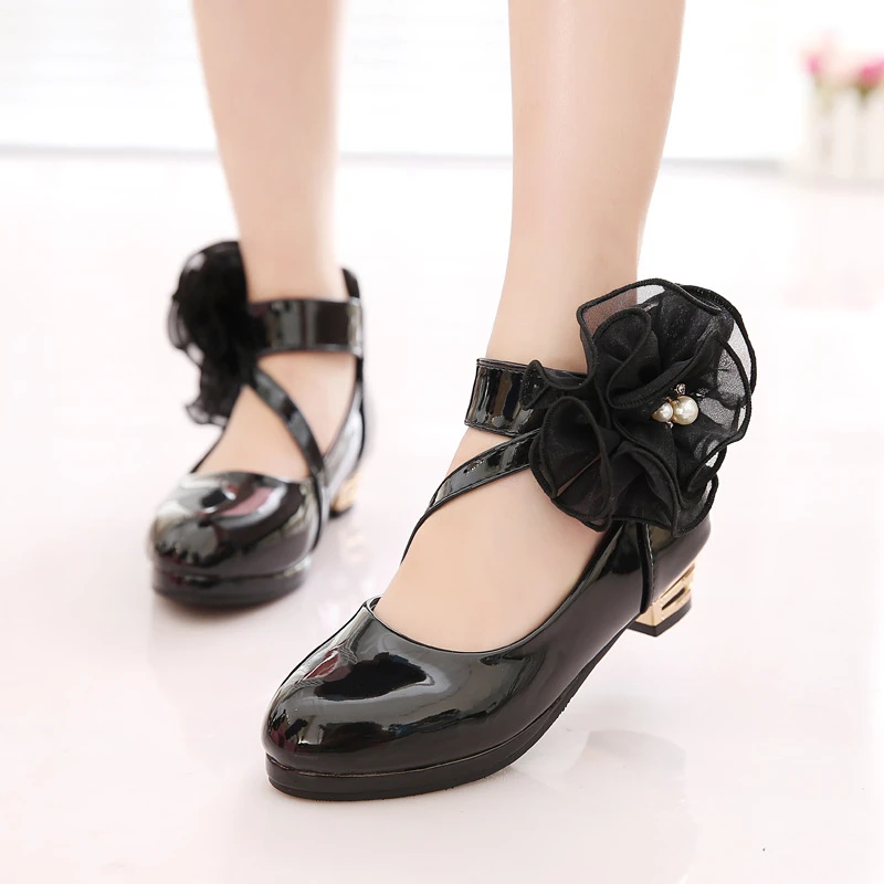 Zapatos princesa con flores de para Niñas Grandes, calzado de cuero individual, rojo y negro, talla 26 37, 2018|leather shoes|red shoes childgirls shoes princess - AliExpress