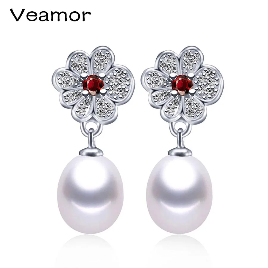 

2017 Pearl Jewelry Flower Dangle Eearrigs Fashion 925 sterling silver jewelry 100% Natural Pearl drop earrings white/pink/purple