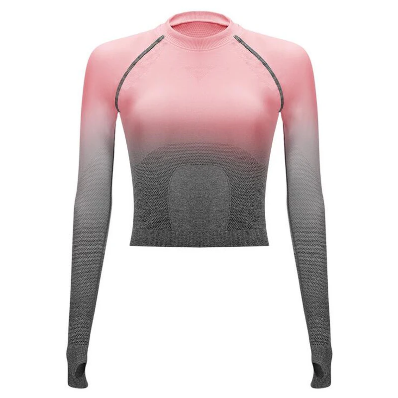Бесшовная футболка для йоги, спортивные бюстгальтеры с длинным рукавом, для бега, для фитнеса, тренажерного зала, с перчатками, дышащие спортивные топы, одежда для йоги, женская одежда - Цвет: Pink