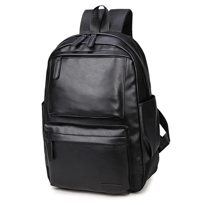 New Pu Leather Men Black Backpack Fashion Male Laptop Pack Waterproof