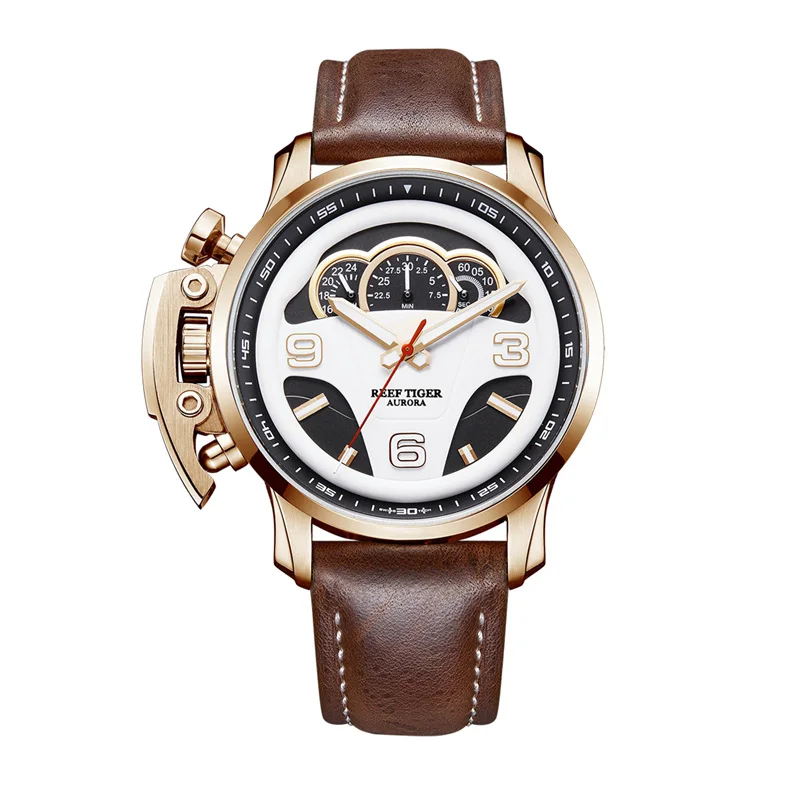 Reef Tiger/RT лучший бренд Роскошные мужские спортивные часы хронограф светящийся водонепроницаемые аналоговые часы Relogio Masculino+ коробка RGA2105 - Цвет: 4