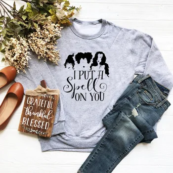 

New arrival i put a spell on you sweats funny slogan witch graphic party style casual warmer autumn winter Halloween pullover