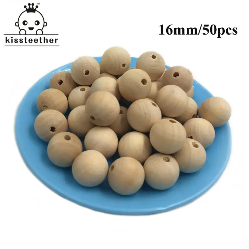 0,6"(16 мм) деревянные естественно округленные бусины для кормления грудью деревянный Прорезыватель игрушки для DIY Детский Прорезыватель ожерелья/браслеты - Цвет: 50PCS