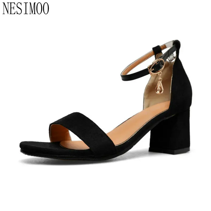 NESIMOO 2018 Western Style Women Sandals Shoes Woman Peep Toe Square High Heel Flock Platform 