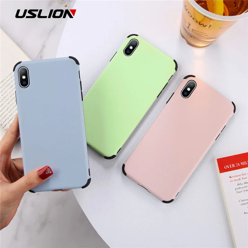 

USLION Candy Color Plain Phone Case For iPhone XS MAX XR X Cases Shockproof Hard PC Cases For iPhone 7 8 6S Plus Cover Fundas